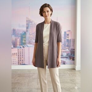 Eileen Fisher Women’s Ribbed Knit Cardigan Sweater Size Large Short Sleeve Open